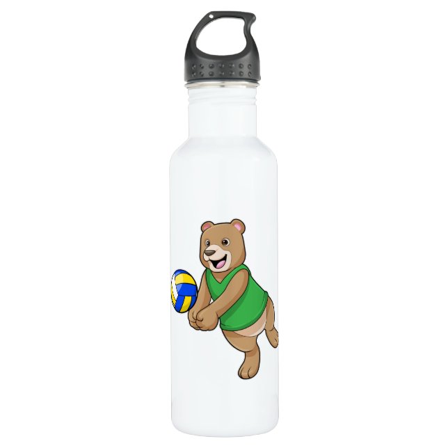 Bouteille D'eau Ours comme joueur de volleyball avec Volleyball (Devant)