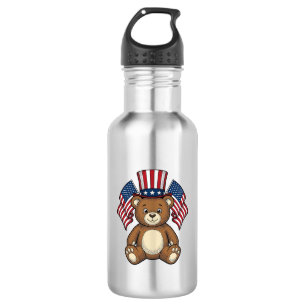 Bouteille D'eau Ours en peluche patriotique vintage vector design_