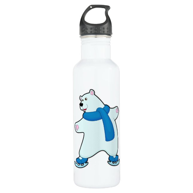 Bouteille D'eau Ours polaire au patinage sur glace avec Ecarf (Devant)