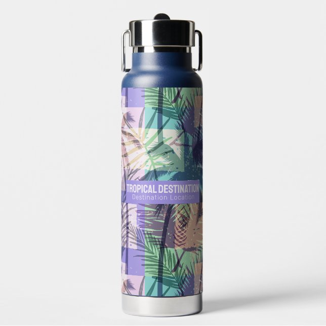 Bouteille D'eau Palm Trees Motif texte personnalisé (Salle de sport)