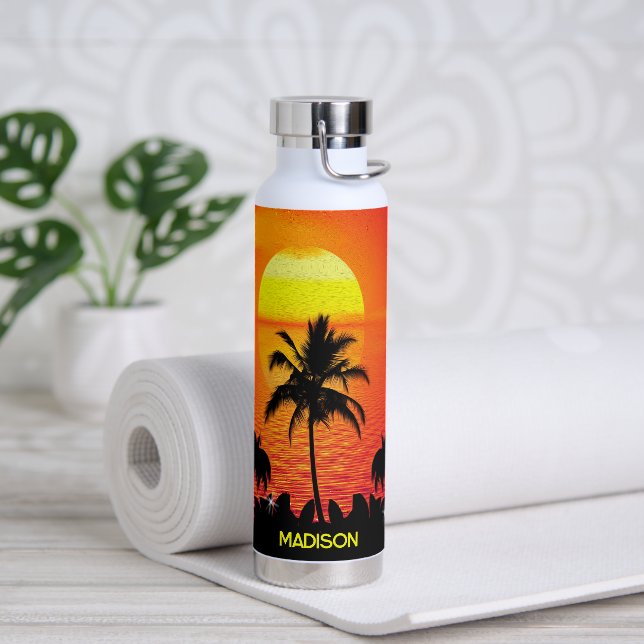 Bouteille D'eau Palmiers Et Coucher De Soleil (Yoga)