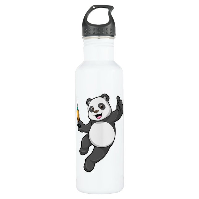 Bouteille D'eau Panda à la vaccination avec seringue (Devant)