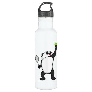 Bouteille D'eau Panda au Tennis avec raquette de tennis