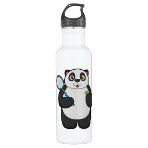 Bouteille D'eau Panda comme joueur de tennis avec raquette de tenn
