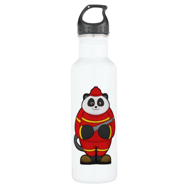 Bouteille D'eau Panda comme pompier avec tuyau (Devant)