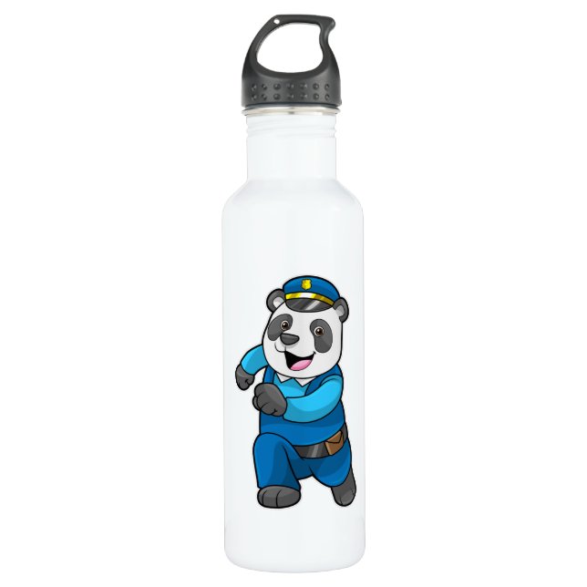 Bouteille D'eau Panda en tant qu'officier de police avec casquette (Devant)