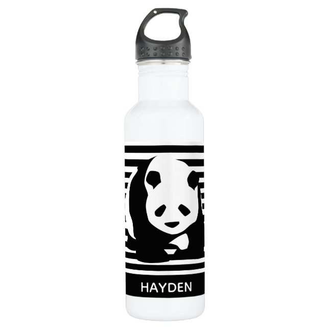 Bouteille D'eau Panda noir et blanc et bandes personnalisées (Devant)
