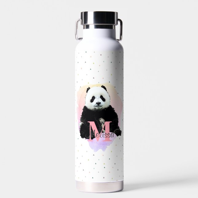 Bouteille D'eau Panda Ours animal Monogramme Enfant rose (Avant)