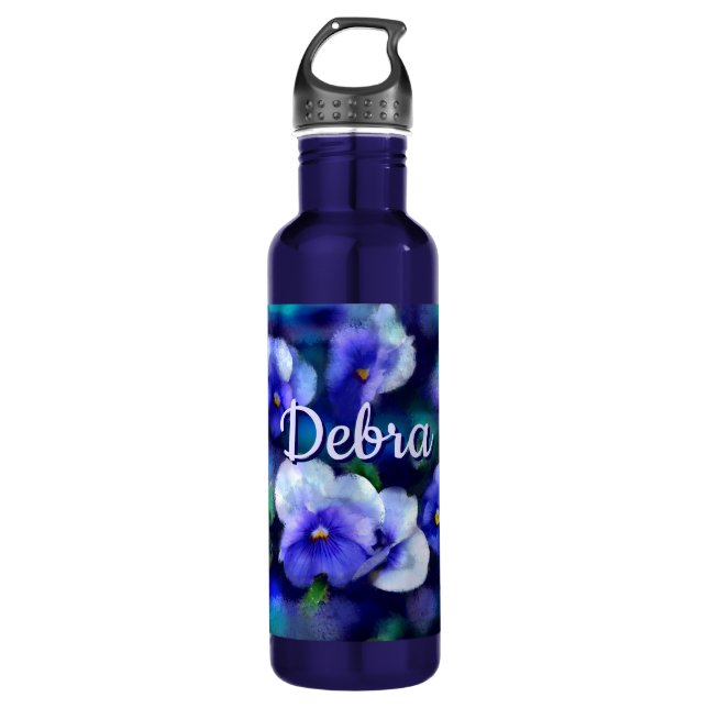 Bouteille D'eau Pansies bleues Pansy Fleur Floral Personnalisé (Devant)