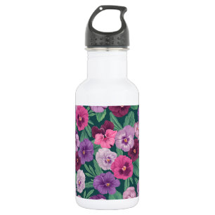 Bouteille D'eau Pansies colorées sur bleu vert foncé