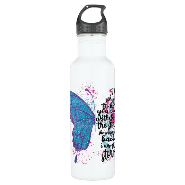 Bouteille D'eau Papillon aquarelle avec devis (Devant)
