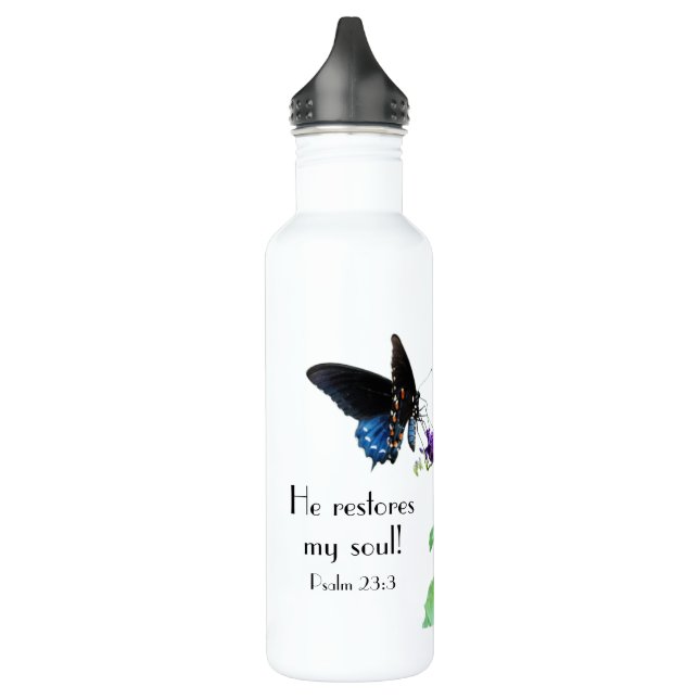 Bouteille D'eau Papillon au verset Psaume 23:3 (Gauche)