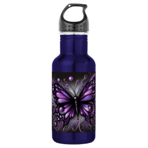 Bouteille D'eau Papillon gothique blanc violet noir couleur