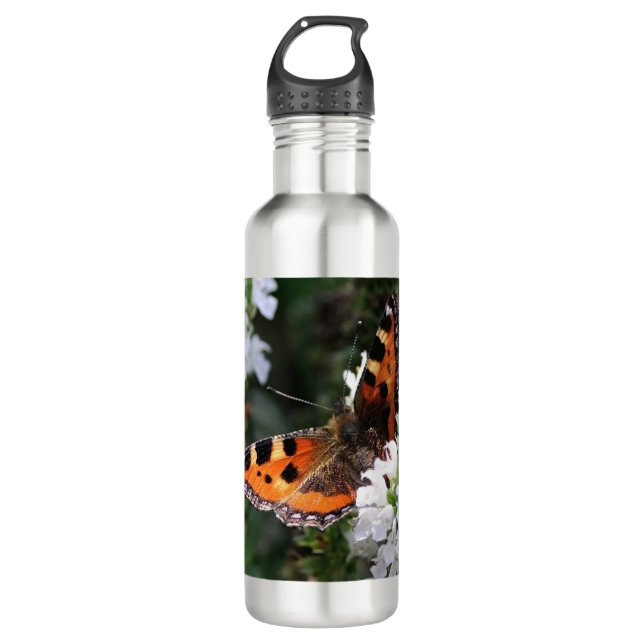 Bouteille D'eau Papillon orange et fleurs blanches (Devant)