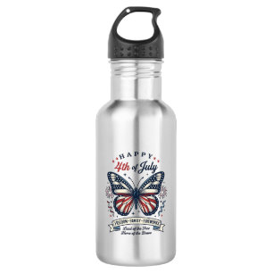 Bouteille D'eau Papillon Patriotique Bonne Fête du 4 Juillet Desig