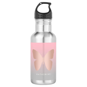 Bouteille D'eau Papillon rose à la mode moderne élégant d'or