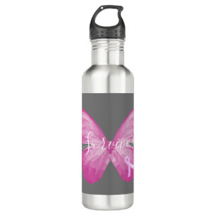 Bouteille D'eau Papillon rose Cancer du sein Survivant