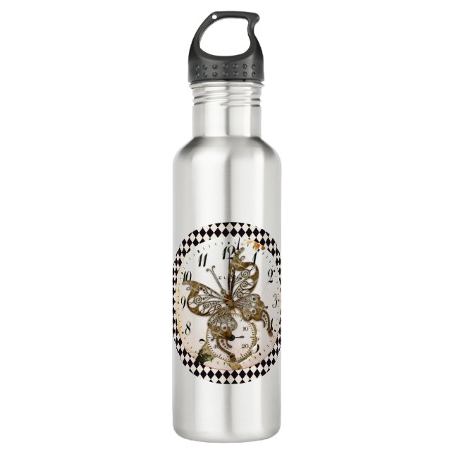 Bouteille D'eau Papillon Steampunk Round (Devant)