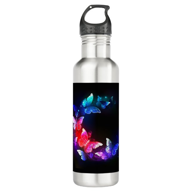 Bouteille D'eau Papillons de nuit Neon brillants sur arrière - pla (Devant)