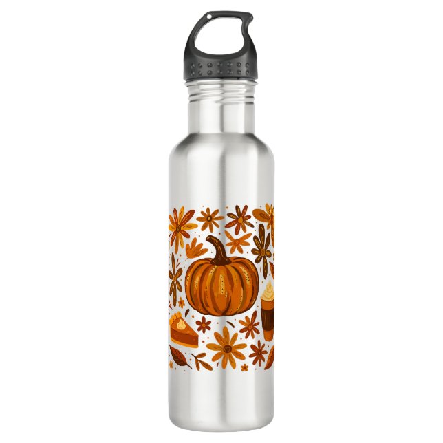 Bouteille D'eau Parties scintillant Automne Floral Citrouille Than (Devant)