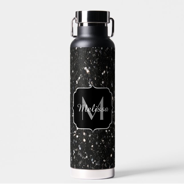Bouteille D'eau Parties scintillant brillante noire et blanche Mon (Avant)