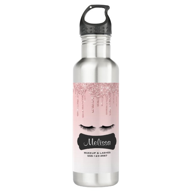 Bouteille D'eau Parties scintillant de séchage rose moderne et cil (Devant)