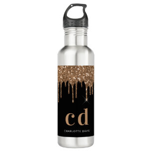 Bouteille D'eau Parties scintillant d'or noir goutte monogramme br