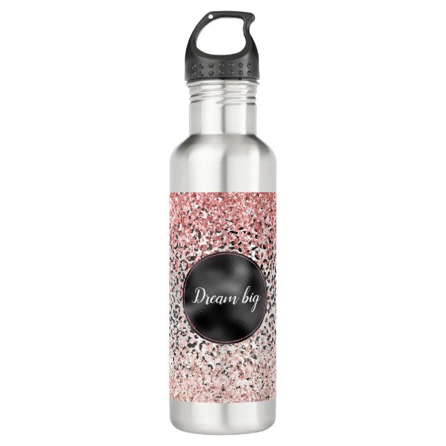 Bouteille D'eau Parties scintillant Empreinte de léopard de Fille  (Devant)