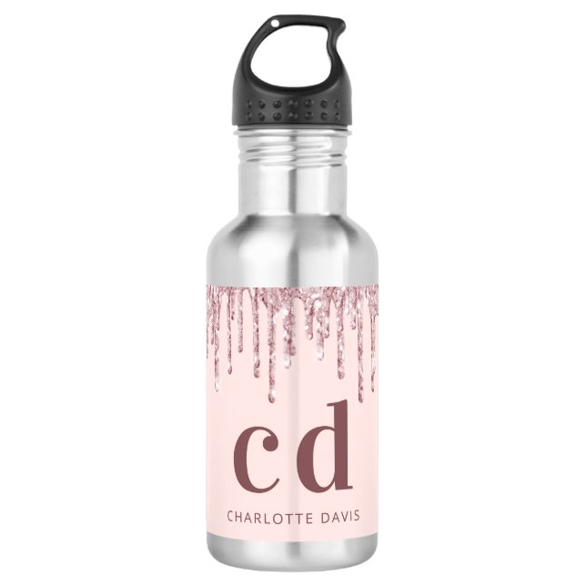Bouteille D'eau Parties scintillant gouttes rose rose or rosé nom  (Devant)