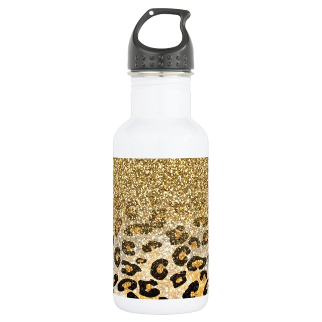 Bouteille D'eau Parties scintillant moderne Leopard Motif Gold  Om (Devant)