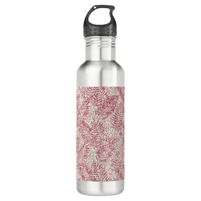 Bouteille D'eau Parties scintillant rose crème Glitz Feuilles trop (Devant)