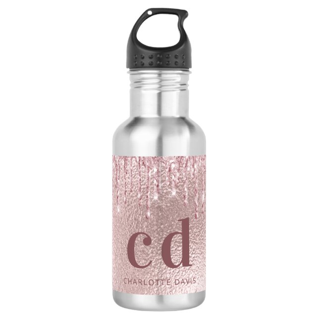 Bouteille D'eau parties scintillant rose or gouttes rose personnal (Devant)