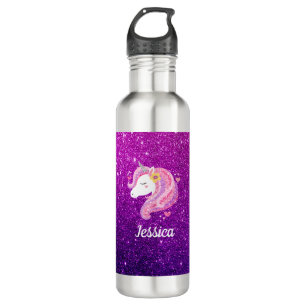 Bouteille D'eau Parties scintillant rose violet personnalisé visag