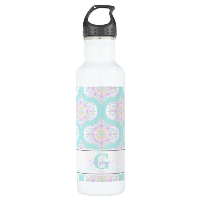 Bouteille D'eau Pastel personnalisé Arc-en-ciel Floral Mandala Mid (Devant)