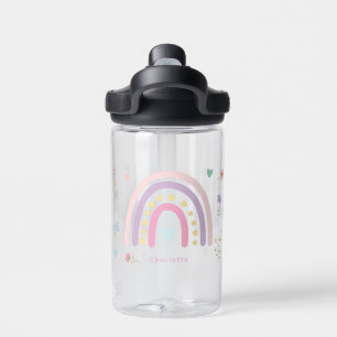 Bouteille D'eau Pastel Rainbows Girly Fleurs sauvages & Coeurs