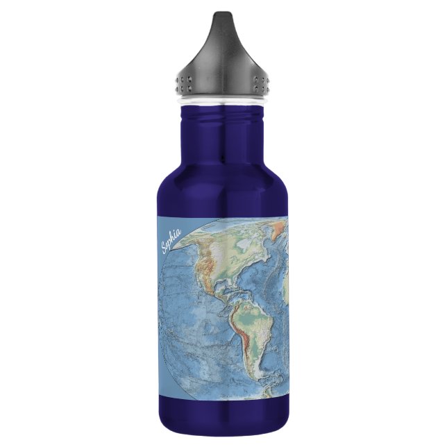 Bouteille D'eau Pastel Relief World Map – Personalized (Gauche)