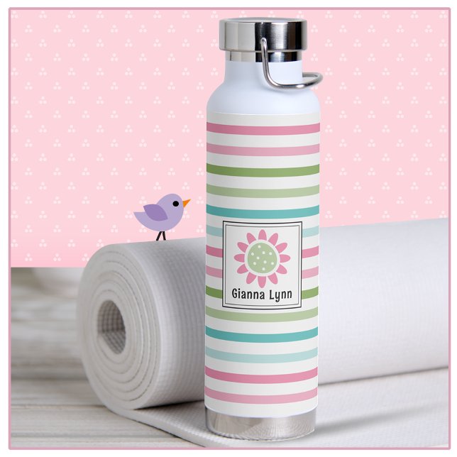 Bouteille D'eau Pastel Stripes Floral Monogramme (Créateur téléchargé)