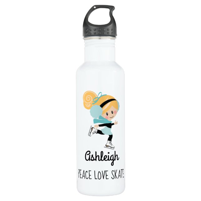 Bouteille D'eau Patinage artistique Peace Love Skate Blonde (Devant)