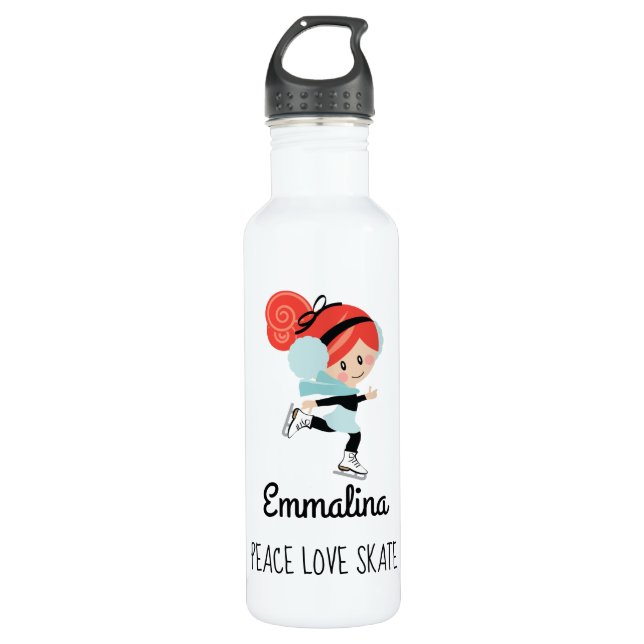 Bouteille D'eau Patinage sur glace Redhead Water Botte Peace Love  (Devant)