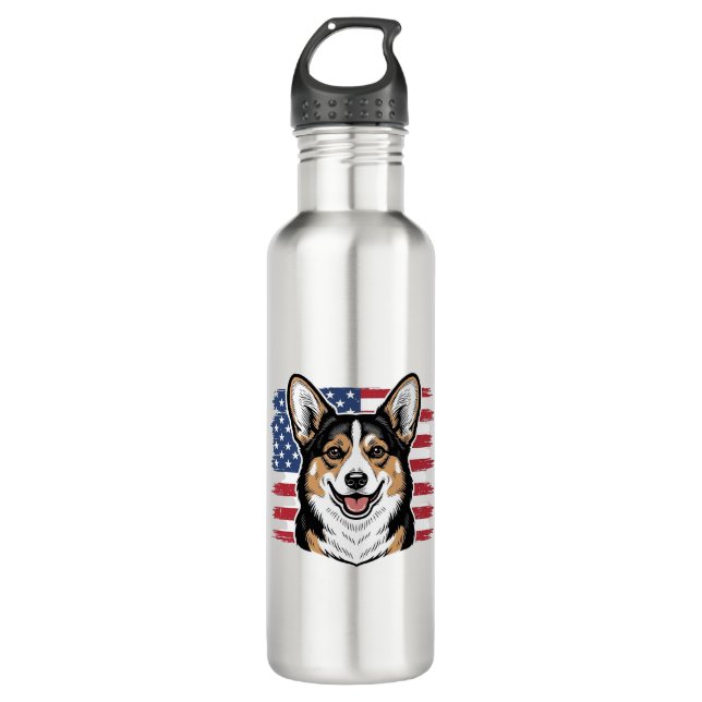 Bouteille D'eau Patriotic Corgi American Flag Vintage Vector Desig (Devant)