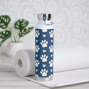 Bouteille D'eau Pattern of paws, Dog paws, White paws, Blue Hearts