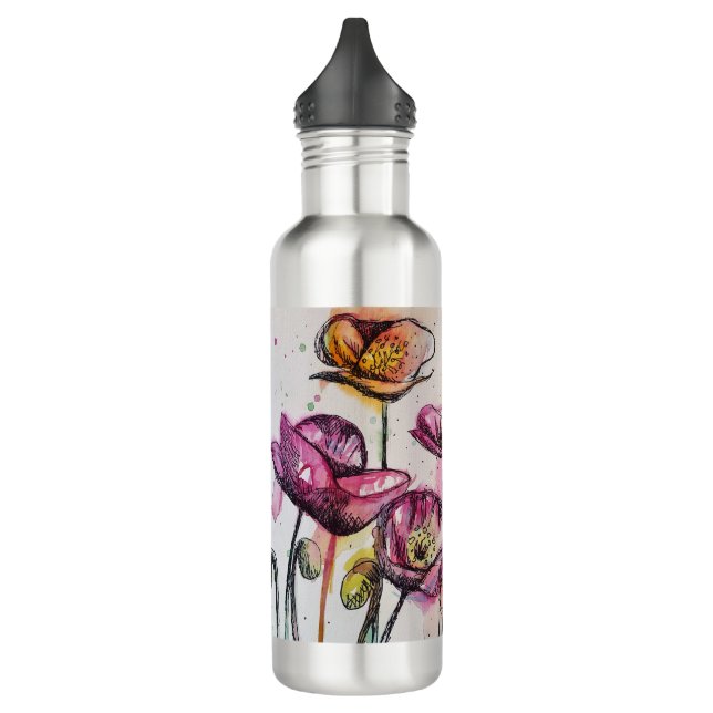 Bouteille D'eau Pavot rose rose violet Fleurs de pavot Pavois Flor (Gauche)