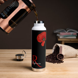 Bouteille D'eau Pavot rouge monogramme sur noir