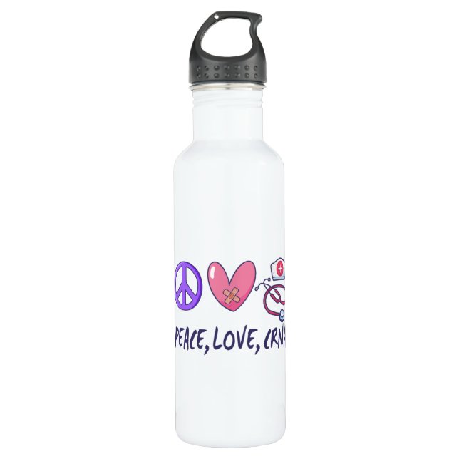 Bouteille D'eau Peace Love CRNA Nurse (Devant)