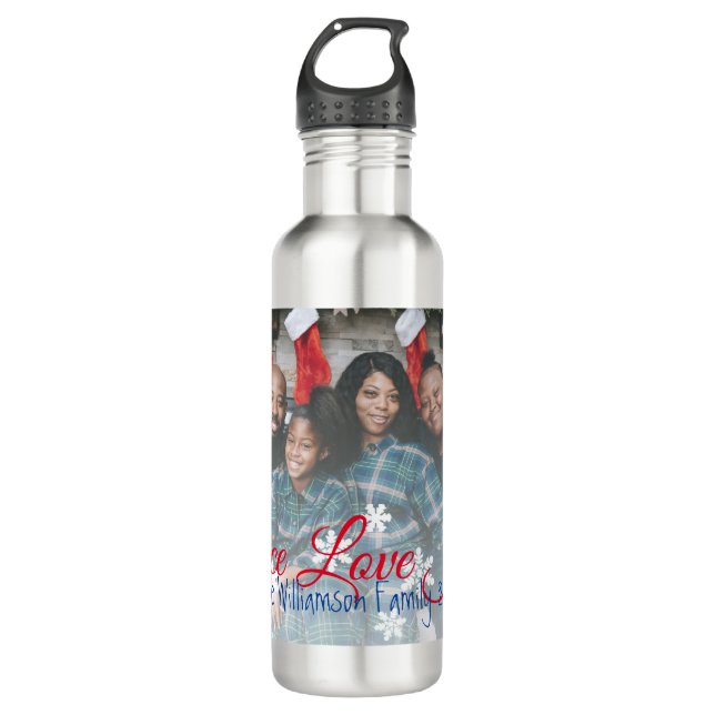 Bouteille D'eau Peace Love Jove Family Photo Red White Snowflake (Devant)