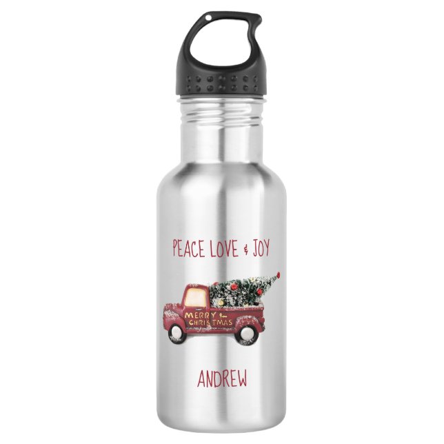 Bouteille D'eau Peace Love & Joy Toy Camion Joyeux Noël (Devant)