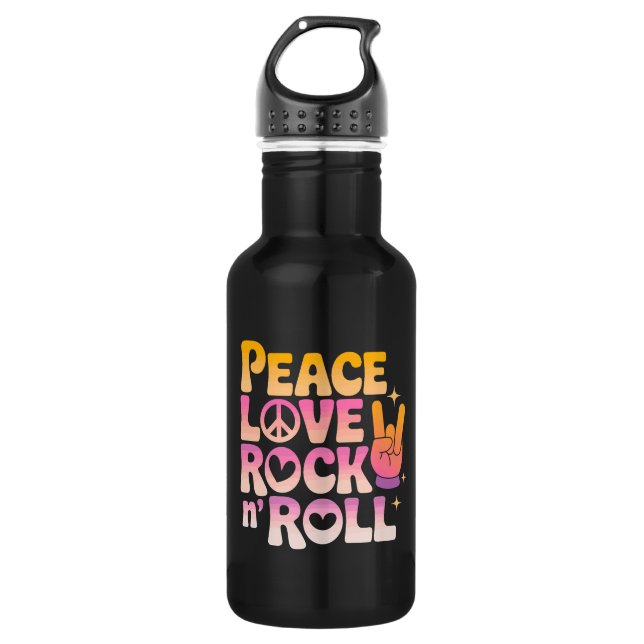 Bouteille D'eau Peace Love Rock n Roll - Typographie inspirée par  (Devant)