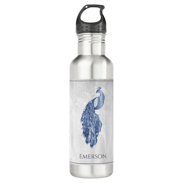Bouteille D'eau Peacock Elégant Bleu Personnalisé (Devant)