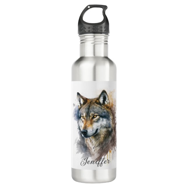 Bouteille D'eau Peinture aquarelle Wolf (Devant)