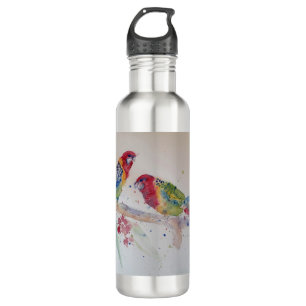 Bouteille D'eau Peinture d'aquarelle rouge Rosella Parrot